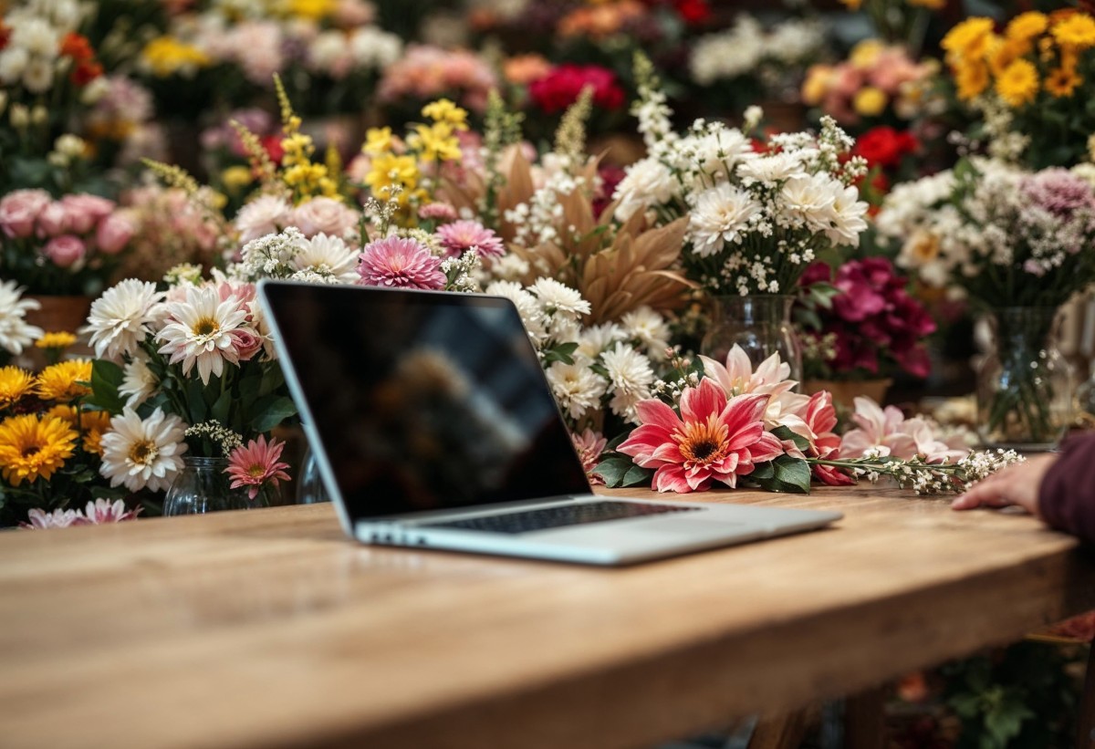 computer in a flower shop for automation