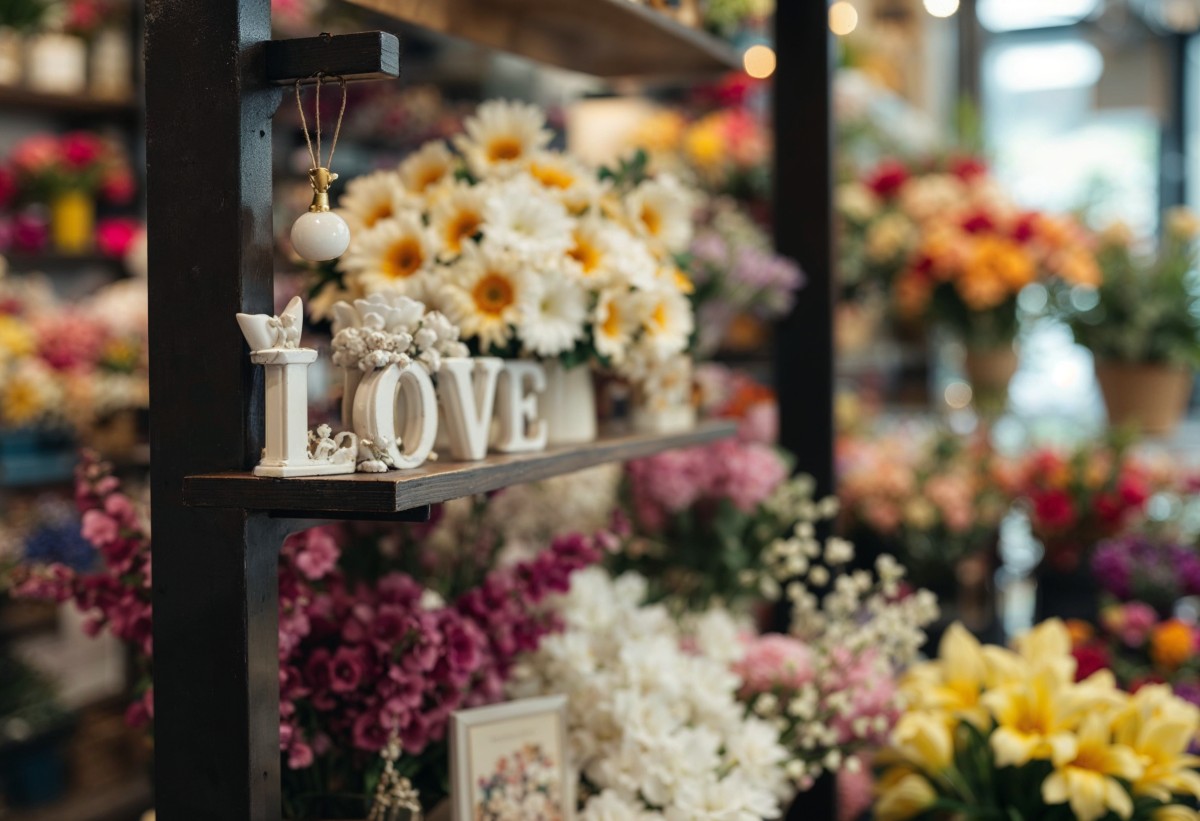 souvenirs in a flower shop