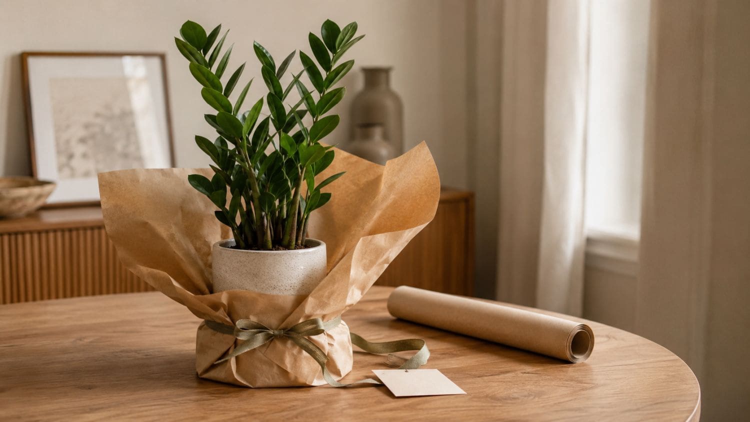 Kamerplant in pot, gepresenteerd als praktisch cadeau